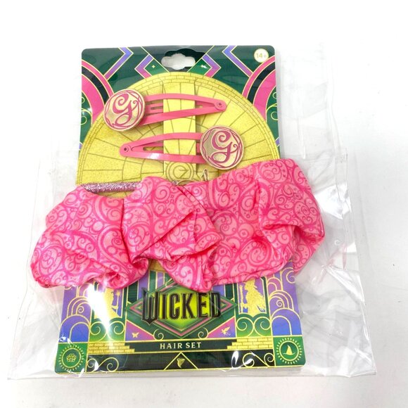 Wicked Hair Accessory Set Glinda Or Elphaba Clips Scrunchie Hair Ties Pink Green - Picture 2 of 11